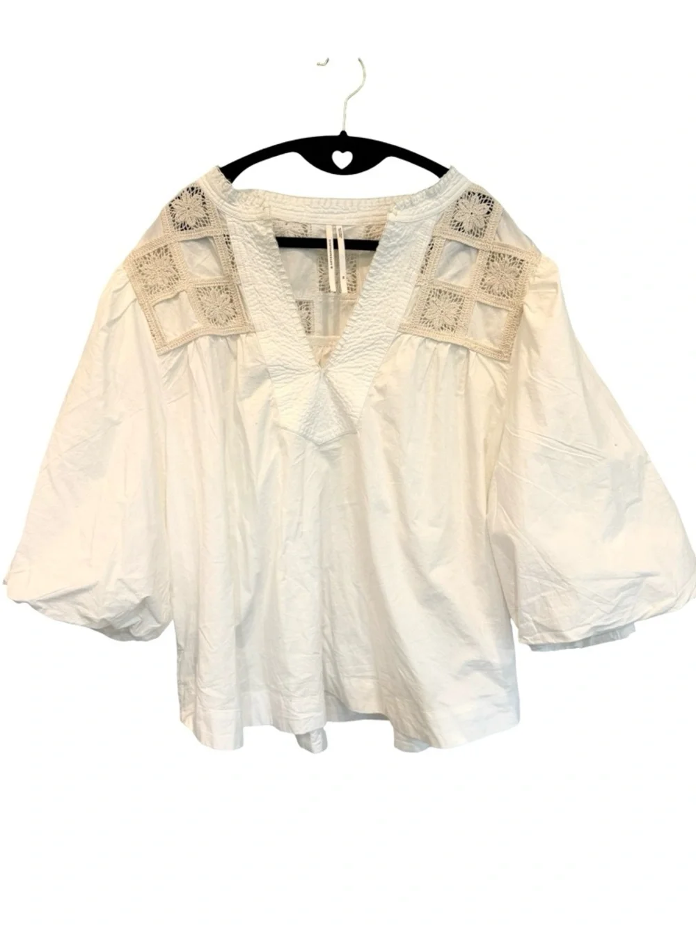 Anthropologie Cream Puff-Sleeve Embroidered Blouse - Picture 6 of 7